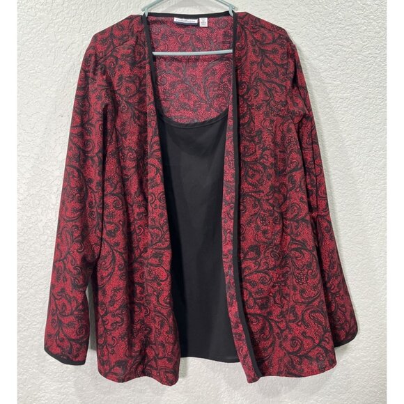 Croft and Barrow Top Womens 3X Red Black Open Cardigan Jacquard Office Career - Picture 1 of 8
